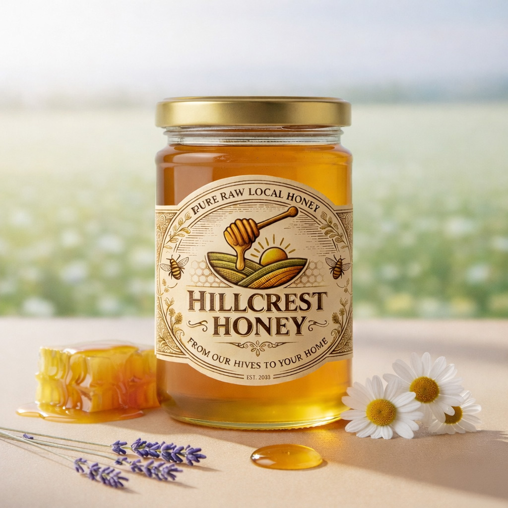 Medium 16 oz jar of Hillcrest raw honey
