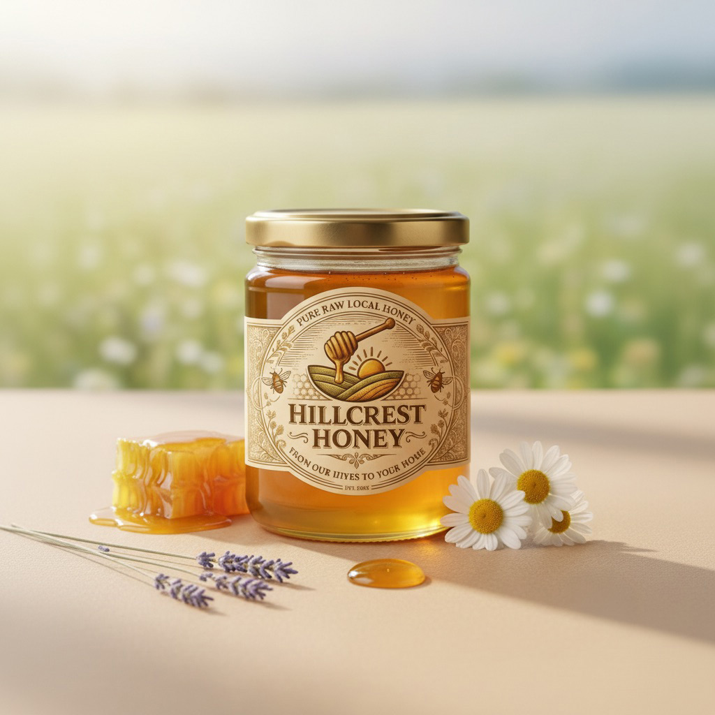Small 8 oz jar of Hillcrest raw honey
