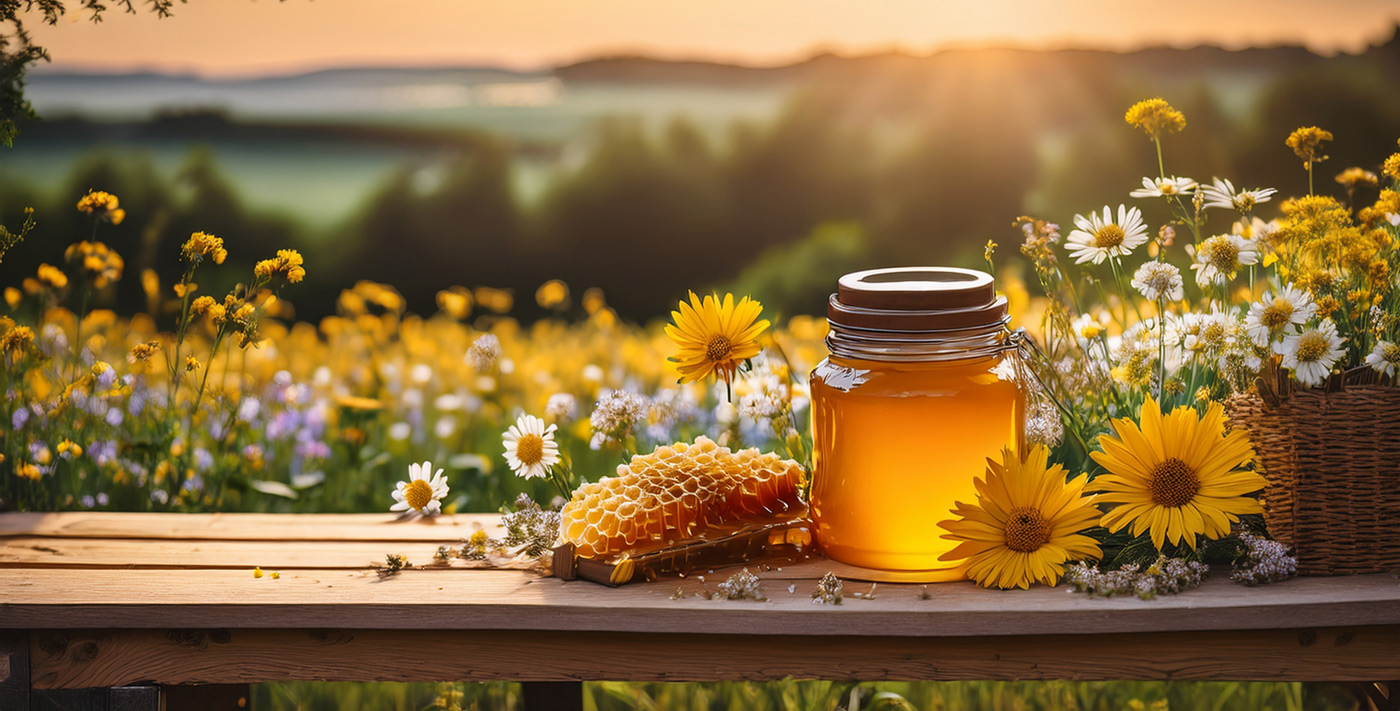 Hillcrest Honey jars arranged on a table